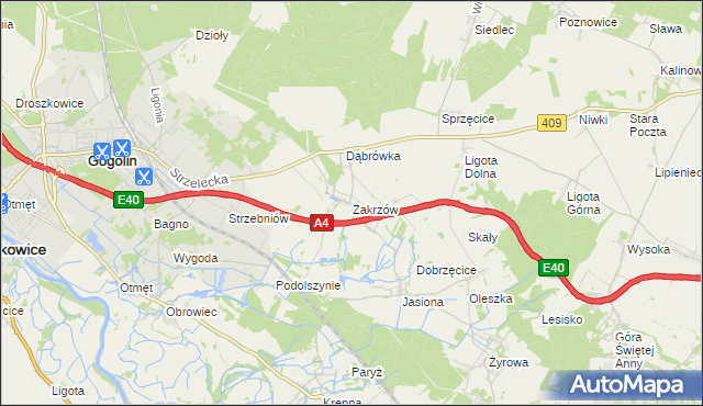 mapa Zakrzów gmina Gogolin, Zakrzów gmina Gogolin na mapie Targeo