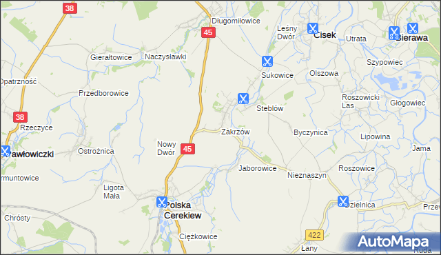 mapa Zakrzów gmina Polska Cerekiew, Zakrzów gmina Polska Cerekiew na mapie Targeo