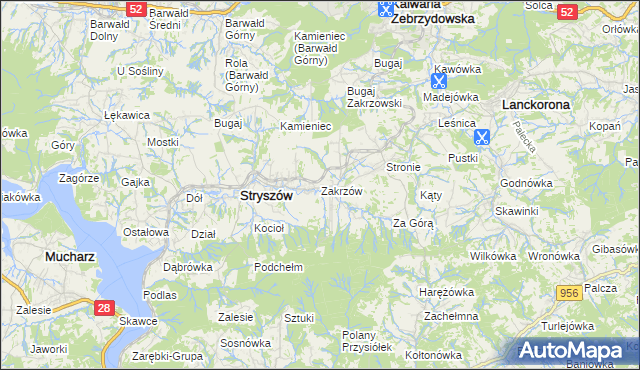 mapa Zakrzów gmina Stryszów, Zakrzów gmina Stryszów na mapie Targeo
