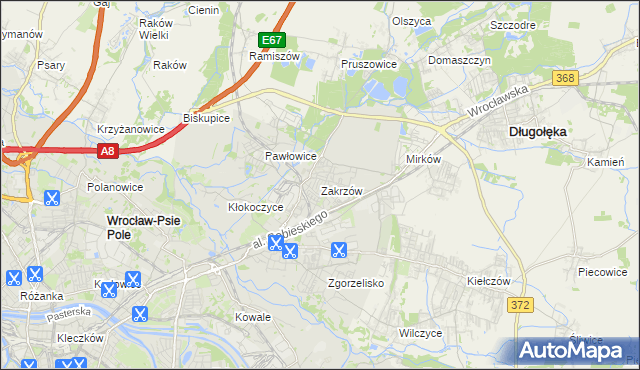 mapa Zakrzów gmina Wrocław, Zakrzów gmina Wrocław na mapie Targeo