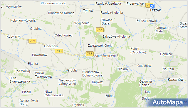 mapa Zakrzówek-Wieś gmina Kazanów, Zakrzówek-Wieś gmina Kazanów na mapie Targeo