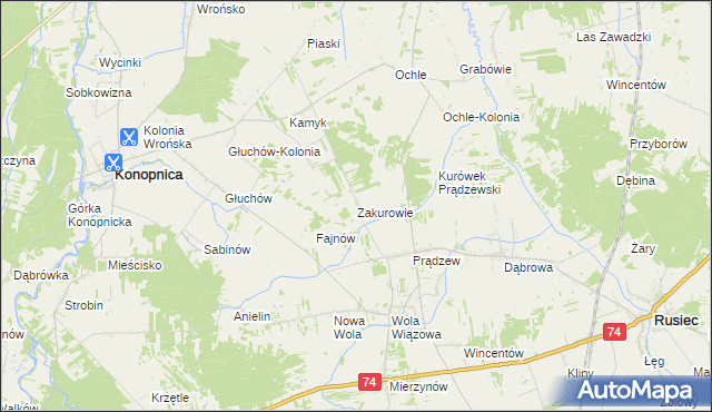 mapa Zakurowie, Zakurowie na mapie Targeo