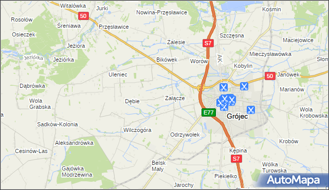 mapa Załącze gmina Grójec, Załącze gmina Grójec na mapie Targeo