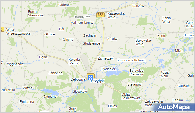 mapa Zameczek gmina Przytyk, Zameczek gmina Przytyk na mapie Targeo