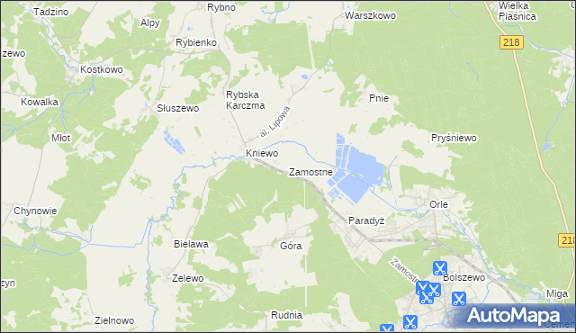 mapa Zamostne gmina Wejherowo, Zamostne gmina Wejherowo na mapie Targeo
