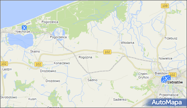 mapa Zapolice gmina Trzebiatów, Zapolice gmina Trzebiatów na mapie Targeo