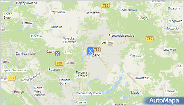 mapa Żarki powiat myszkowski, Żarki powiat myszkowski na mapie Targeo