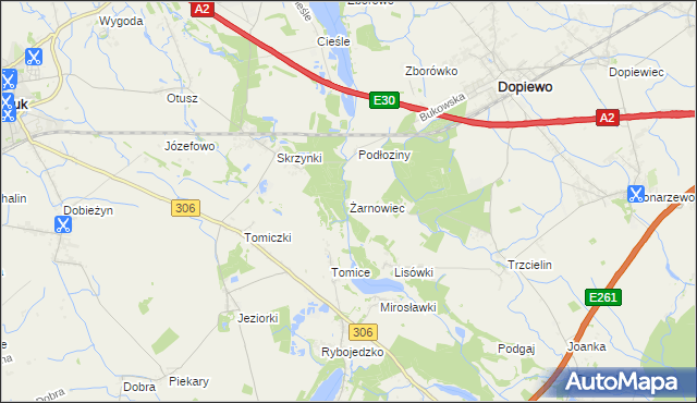 mapa Żarnowiec gmina Dopiewo, Żarnowiec gmina Dopiewo na mapie Targeo