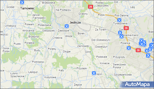 mapa Żarnowiec gmina Jedlicze, Żarnowiec gmina Jedlicze na mapie Targeo