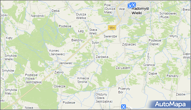 mapa Żarówka gmina Radomyśl Wielki, Żarówka gmina Radomyśl Wielki na mapie Targeo