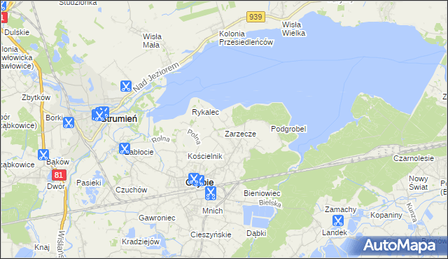 mapa Zarzecze gmina Chybie, Zarzecze gmina Chybie na mapie Targeo