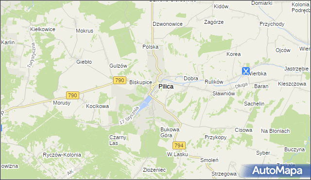 mapa Zarzecze gmina Pilica, Zarzecze gmina Pilica na mapie Targeo