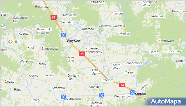 mapa Zastawie gmina Smyków, Zastawie gmina Smyków na mapie Targeo