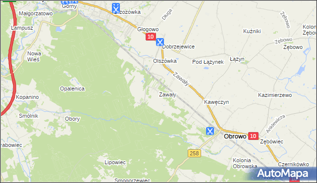 mapa Zawały gmina Obrowo, Zawały gmina Obrowo na mapie Targeo