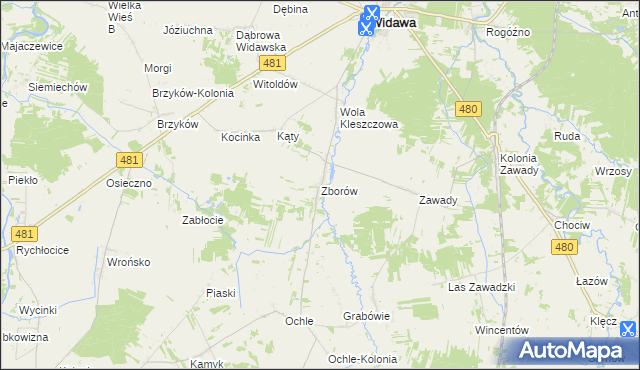 mapa Zborów gmina Widawa, Zborów gmina Widawa na mapie Targeo