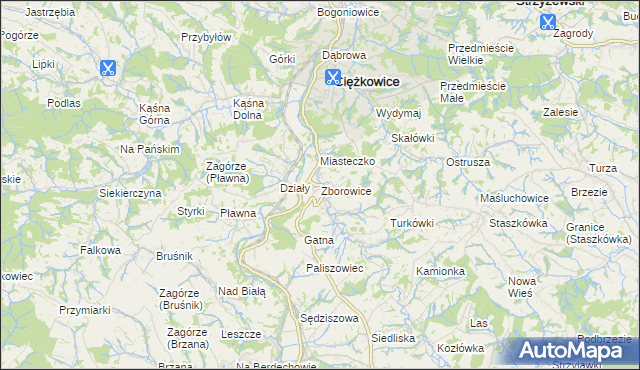 mapa Zborowice gmina Ciężkowice, Zborowice gmina Ciężkowice na mapie Targeo