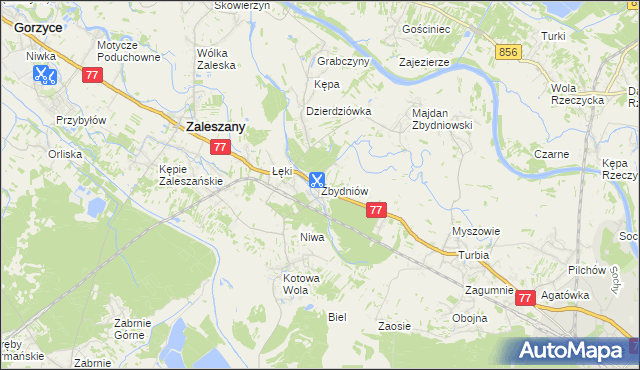 mapa Zbydniów gmina Zaleszany, Zbydniów gmina Zaleszany na mapie Targeo