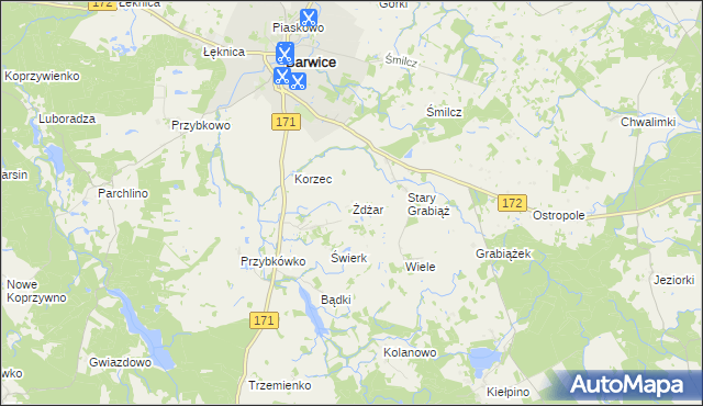 mapa Żdżar gmina Barwice, Żdżar gmina Barwice na mapie Targeo