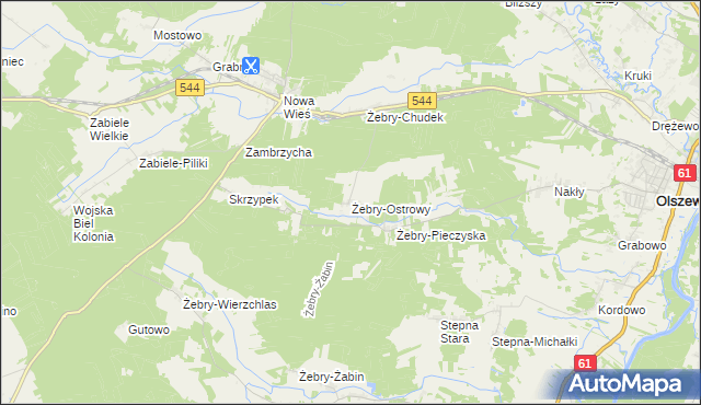 mapa Żebry-Ostrowy, Żebry-Ostrowy na mapie Targeo