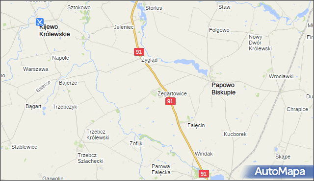 mapa Zegartowice gmina Papowo Biskupie, Zegartowice gmina Papowo Biskupie na mapie Targeo