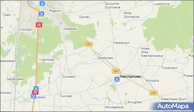 mapa Żelazkowo gmina Niechanowo, Żelazkowo gmina Niechanowo na mapie Targeo