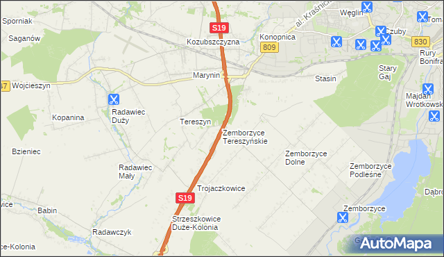 mapa Zemborzyce Tereszyńskie, Zemborzyce Tereszyńskie na mapie Targeo