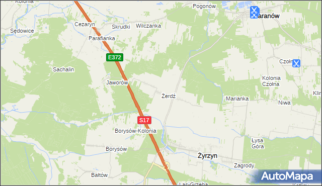 mapa Żerdź gmina Żyrzyn, Żerdź gmina Żyrzyn na mapie Targeo