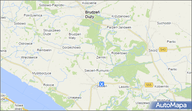 mapa Żerniki gmina Brudzeń Duży, Żerniki gmina Brudzeń Duży na mapie Targeo