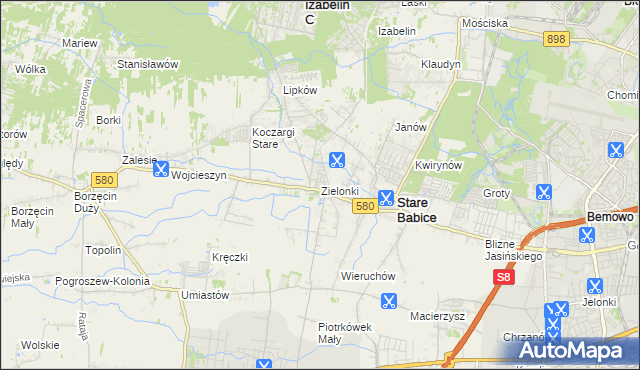 mapa Zielonki gmina Stare Babice, Zielonki gmina Stare Babice na mapie Targeo