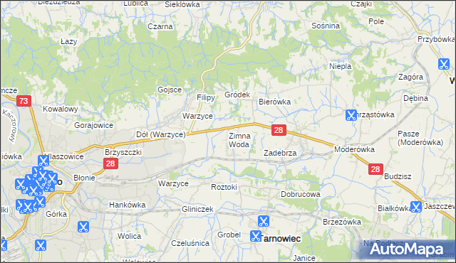 mapa Zimna Woda gmina Jasło, Zimna Woda gmina Jasło na mapie Targeo