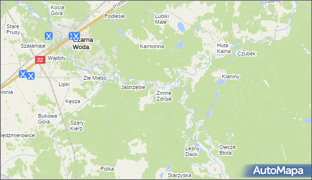 mapa Zimne Zdroje gmina Osieczna, Zimne Zdroje gmina Osieczna na mapie Targeo