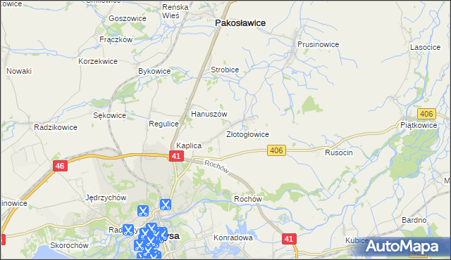 mapa Złotogłowice, Złotogłowice na mapie Targeo