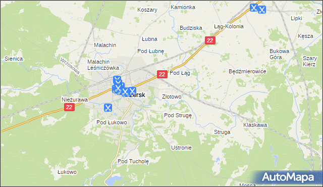 mapa Złotowo gmina Czersk, Złotowo gmina Czersk na mapie Targeo