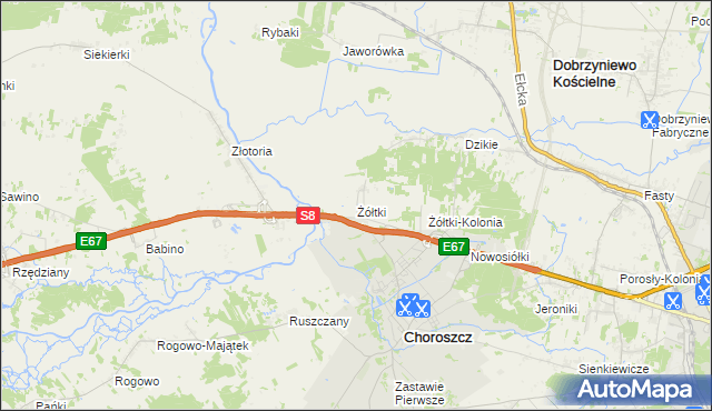 mapa Żółtki gmina Choroszcz, Żółtki gmina Choroszcz na mapie Targeo