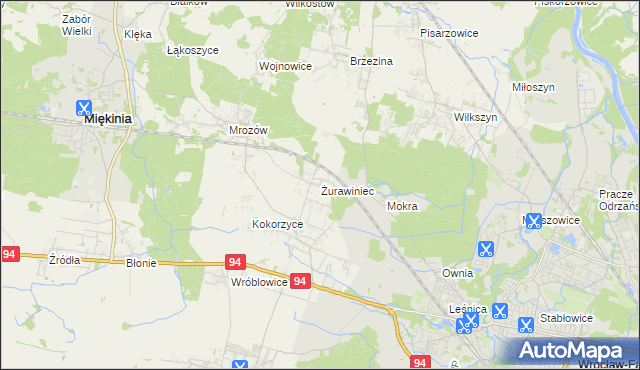 mapa Żurawiniec gmina Miękinia, Żurawiniec gmina Miękinia na mapie Targeo