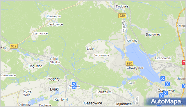 mapa Zwonowice, Zwonowice na mapie Targeo