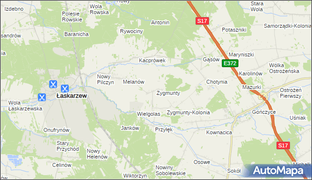 mapa Zygmunty gmina Łaskarzew, Zygmunty gmina Łaskarzew na mapie Targeo