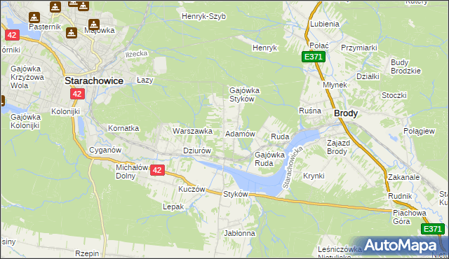 mapa Adamów gmina Brody, Adamów gmina Brody na mapie Targeo