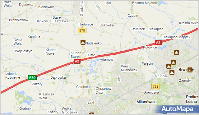 mapa Adamów gmina Grodzisk Mazowiecki, Adamów gmina Grodzisk Mazowiecki na mapie Targeo