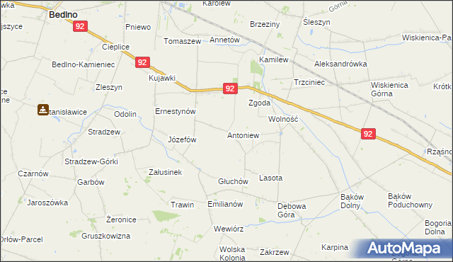 mapa Antoniew gmina Bedlno, Antoniew gmina Bedlno na mapie Targeo