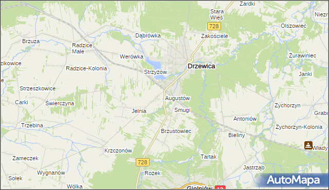 mapa Augustów gmina Drzewica, Augustów gmina Drzewica na mapie Targeo