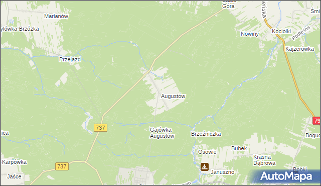 mapa Augustów gmina Pionki, Augustów gmina Pionki na mapie Targeo