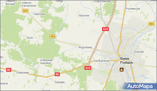 mapa Augustowo gmina Bielsk Podlaski, Augustowo gmina Bielsk Podlaski na mapie Targeo