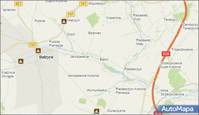 mapa Babin gmina Bełżyce, Babin gmina Bełżyce na mapie Targeo