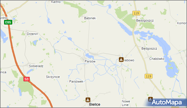 mapa Babin gmina Bielice, Babin gmina Bielice na mapie Targeo