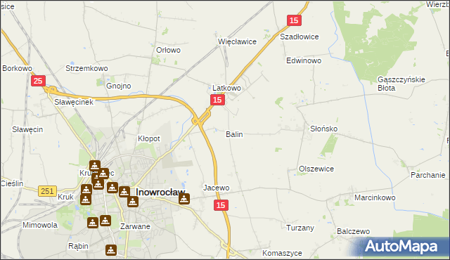 mapa Balin gmina Inowrocław, Balin gmina Inowrocław na mapie Targeo