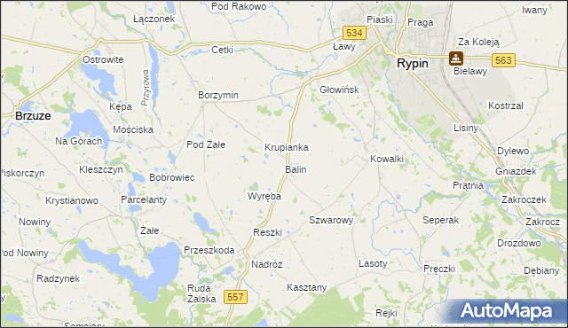 mapa Balin gmina Rypin, Balin gmina Rypin na mapie Targeo