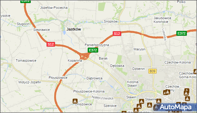 mapa Barak gmina Jastków, Barak gmina Jastków na mapie Targeo