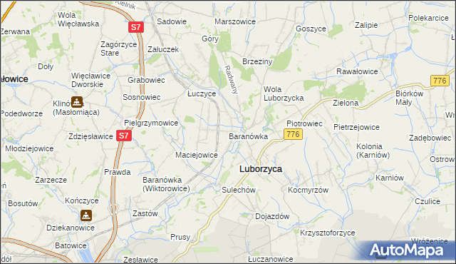 mapa Baranówka gmina Kocmyrzów-Luborzyca, Baranówka gmina Kocmyrzów-Luborzyca na mapie Targeo