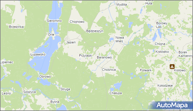 mapa Baranowo gmina Parchowo, Baranowo gmina Parchowo na mapie Targeo